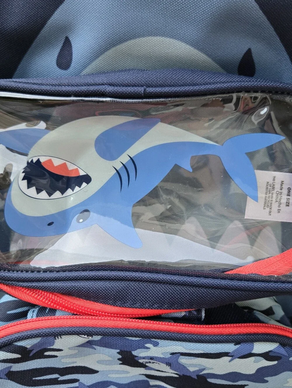 Kids Shark Backpack with Lunch Bag, Keychain and Pencil Case - Blue Camo